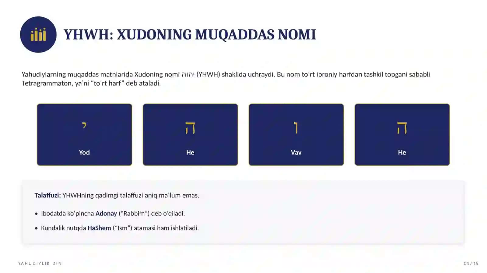 Yahudiylik dini haqida taqdimot 4