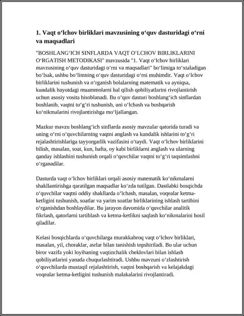 BOSHLANGʻICH SINFLARDA VAQT OʻLCHOV BIRLIKLARINI OʻRGATISH METODIKASI 4