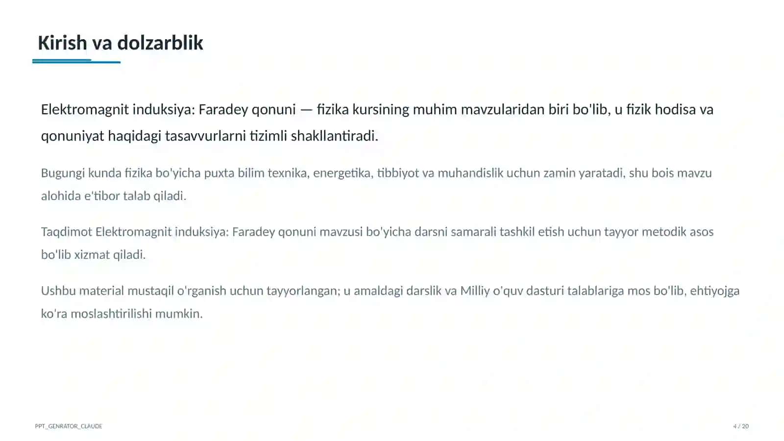 Elektromagnit induksiya: Faradey qonuni (11-sinf) 4