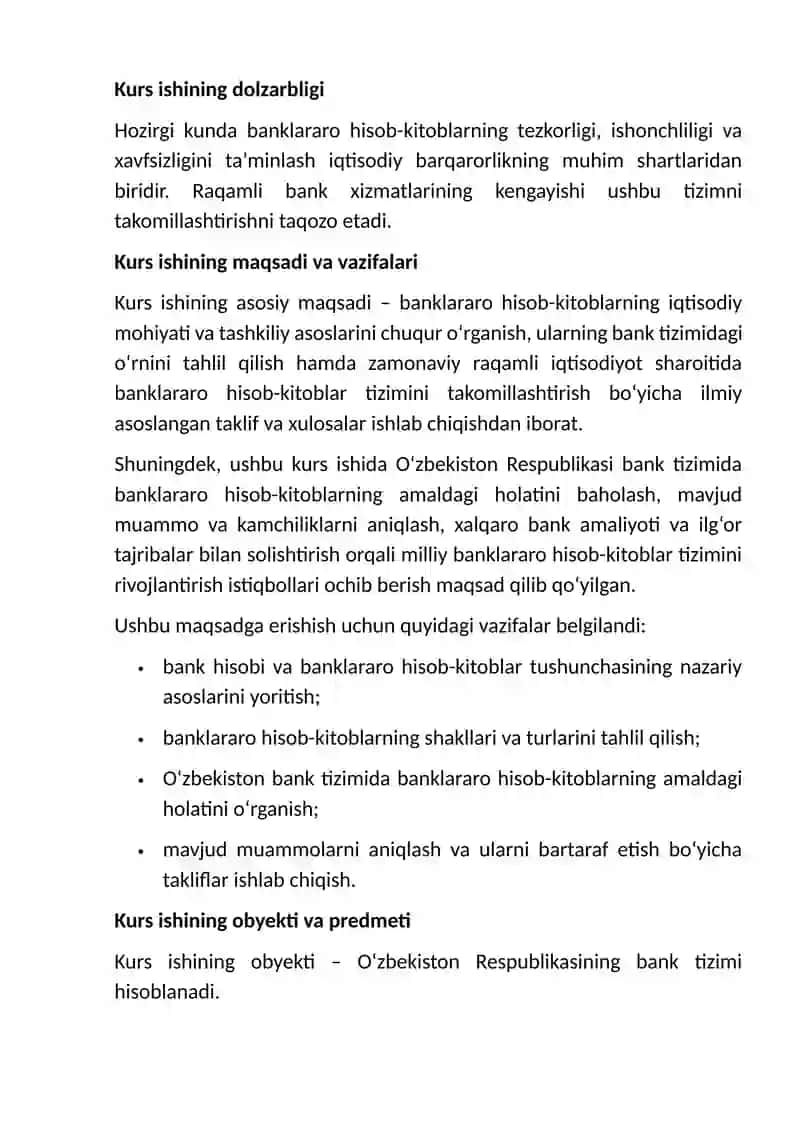 Banklararo hisob-kitoblarning tashkil etilishi va uni takomillashtirish 4