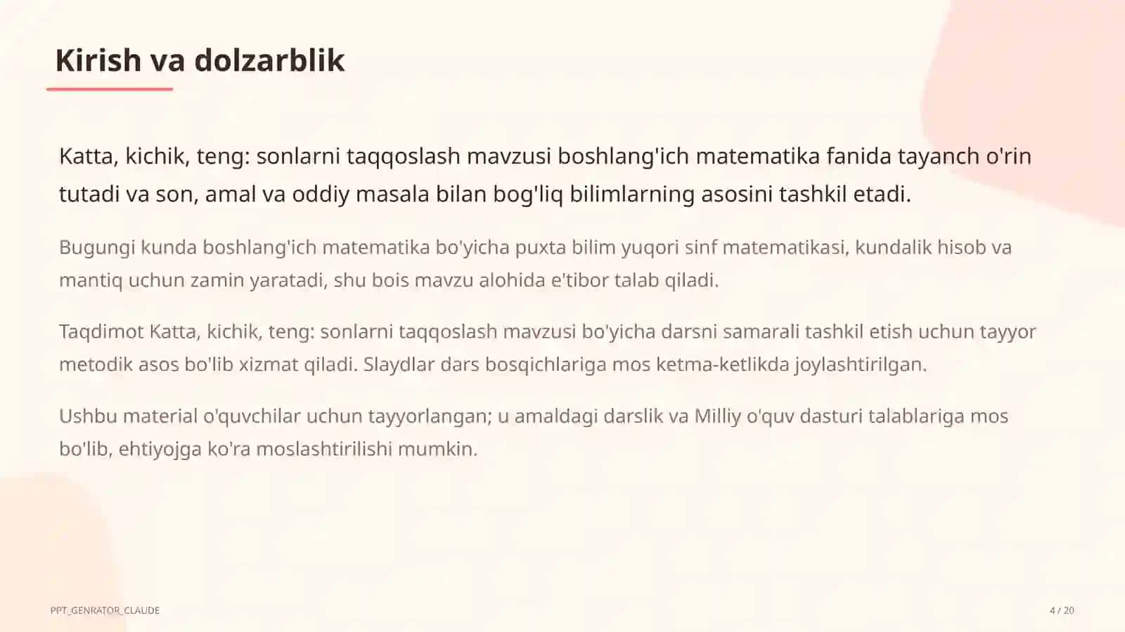 Katta, kichik, teng: sonlarni taqqoslash (1-sinf) 4