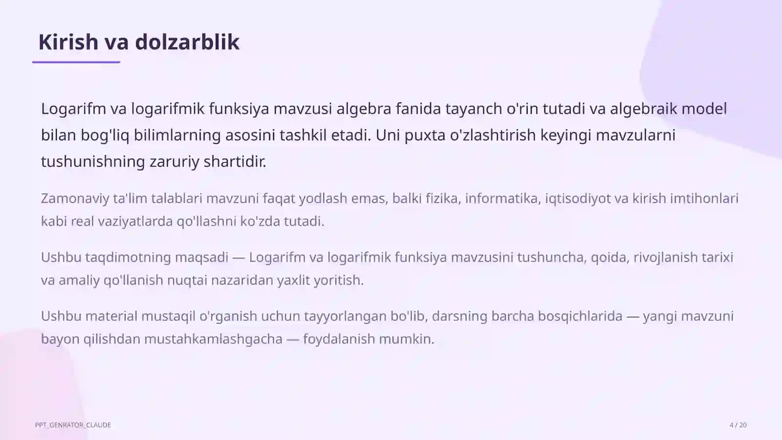 Logarifm va logarifmik funksiya (10-sinf) 4