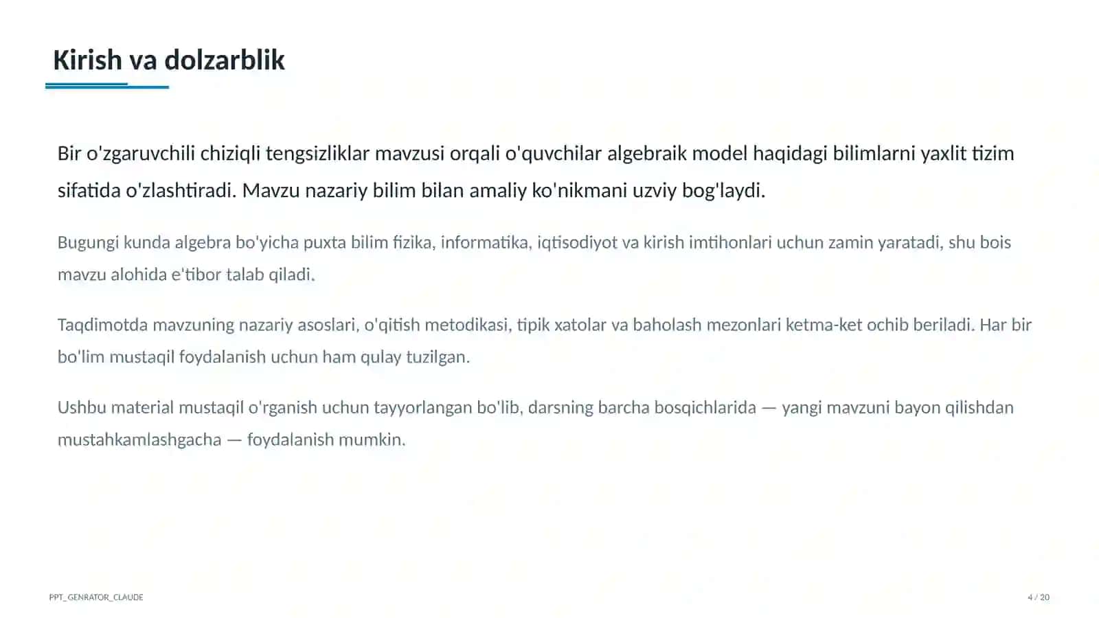 Bir o'zgaruvchili chiziqli tengsizliklar (8-sinf) 4