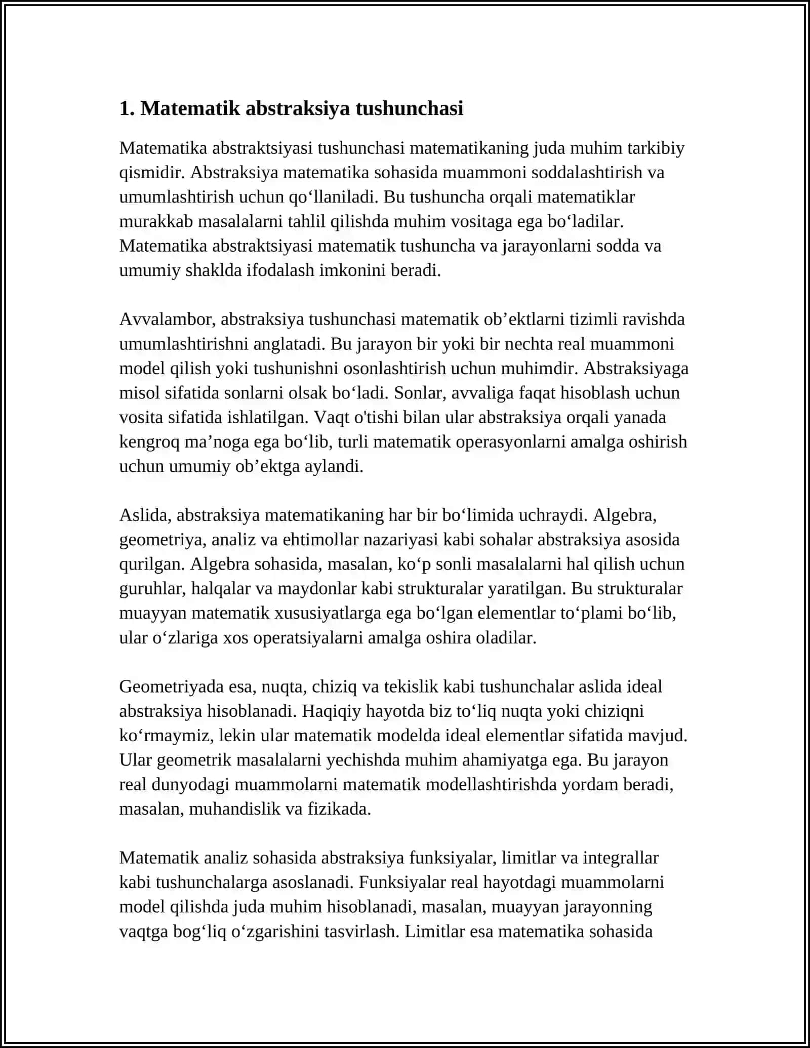 MATEMATIKADA ABSTRAKSIYA VA GEOMETRIK TASVIRLARNING ALOQASI 4