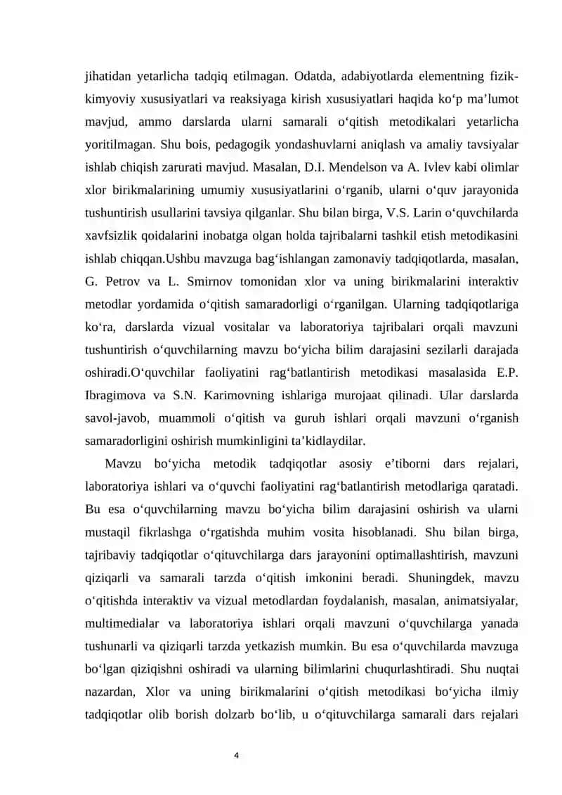 Xlor va uning birikmalari mavzusini oʻqitish metodikasi 4