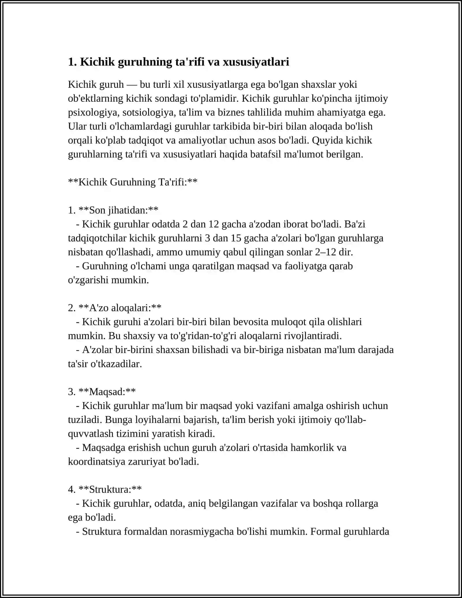 Kichik Guruhlarda Rivojlanishi va Jipslashishi Muamosi 4