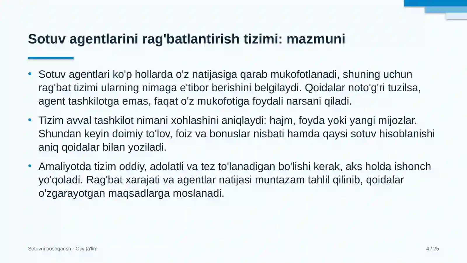 Chorvachilik xo'jaliklarida sotuv agentlarini rag'batlantirish tizimi 4