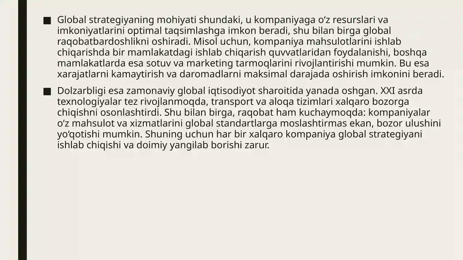Xalqaro kompaniyalarda global strategiyalarni ishlab chiqish 4