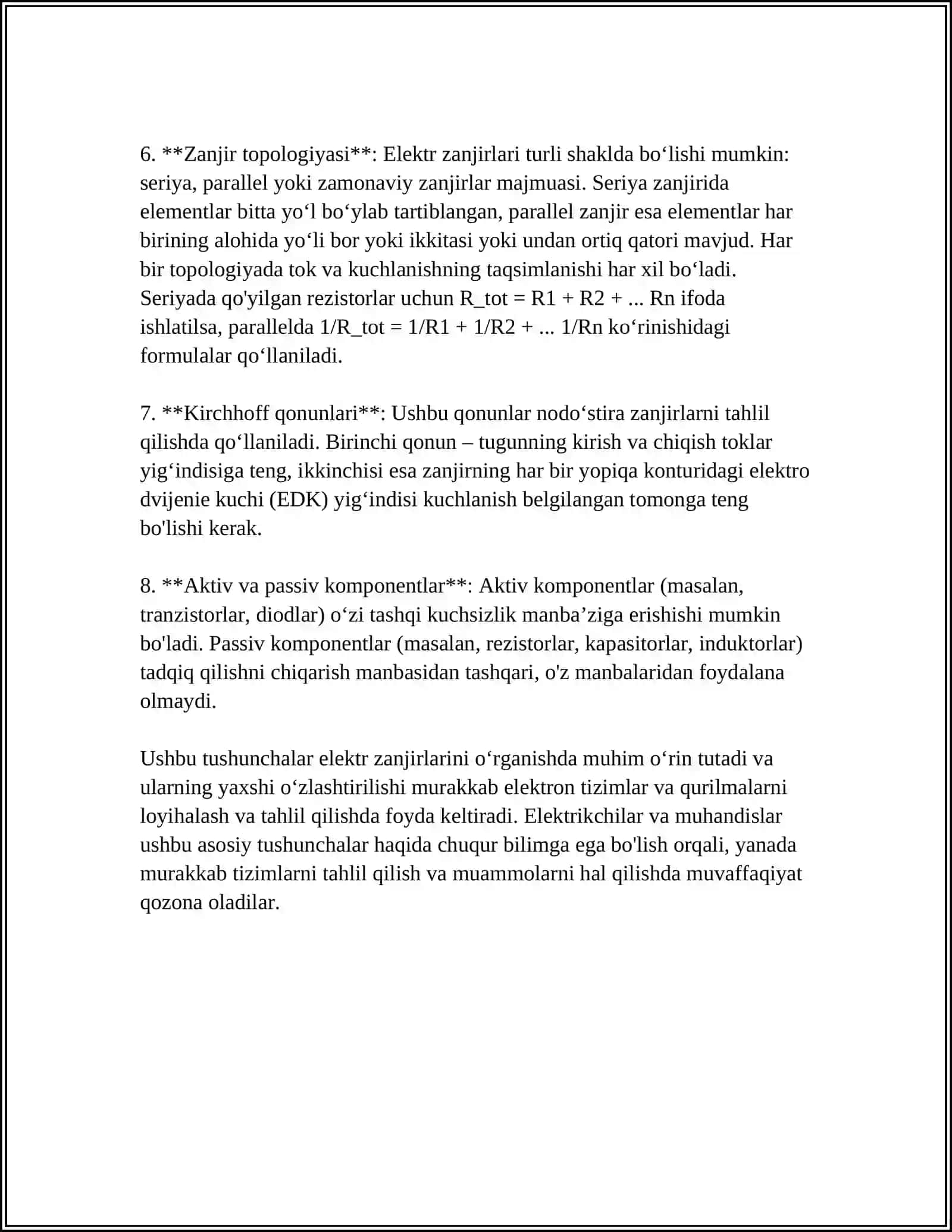 ELEKTR ZANJIRLAR TAHLILIDA INTEGRAL HISOB TATBIQLARI 4