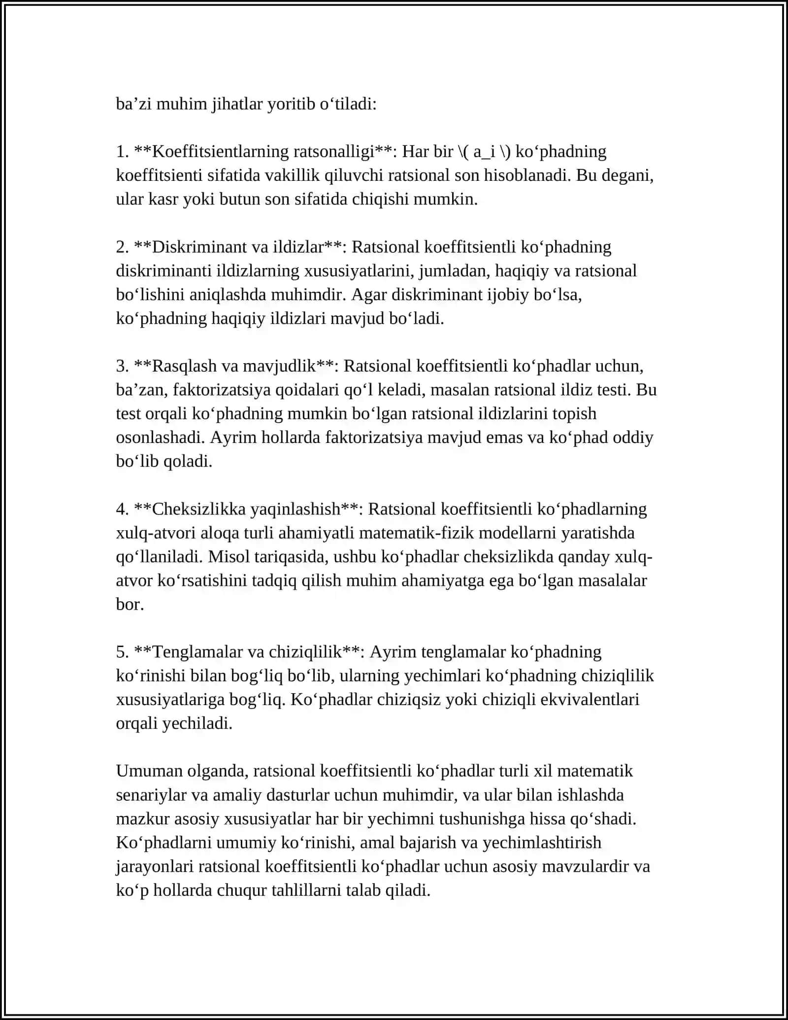 RATSIONAL KOEFFITSIENTLI KOʻPHADLAR 4
