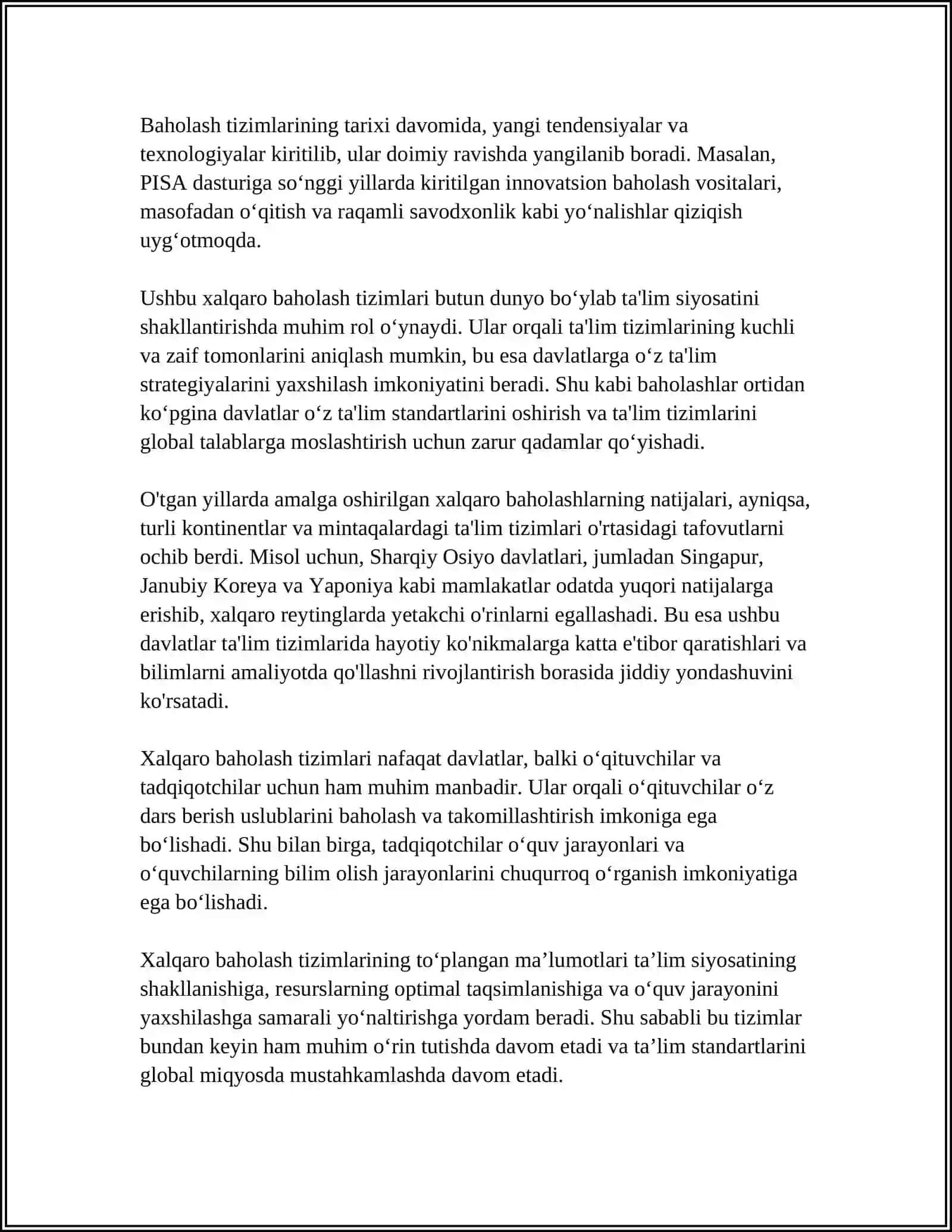 XALQARO BAHOLASH TAJRIBALARI, MILLIY BAHOLASHDAGI YONDASHUVLAR 4