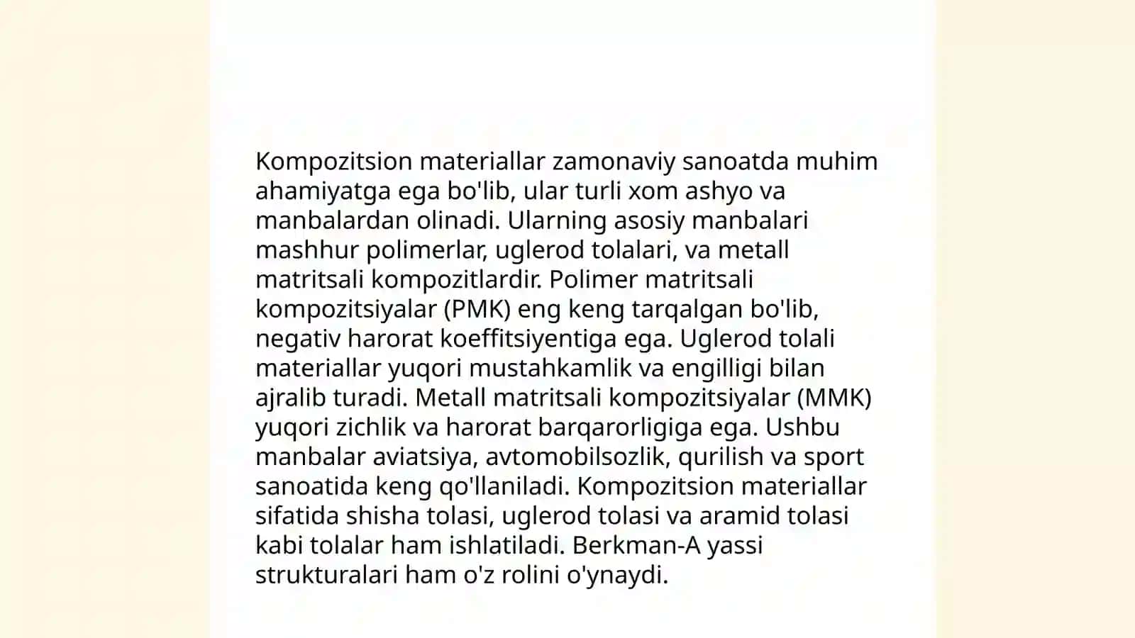 Kompozitsion materiallar olinishi, tuzilishi va xossalari 4