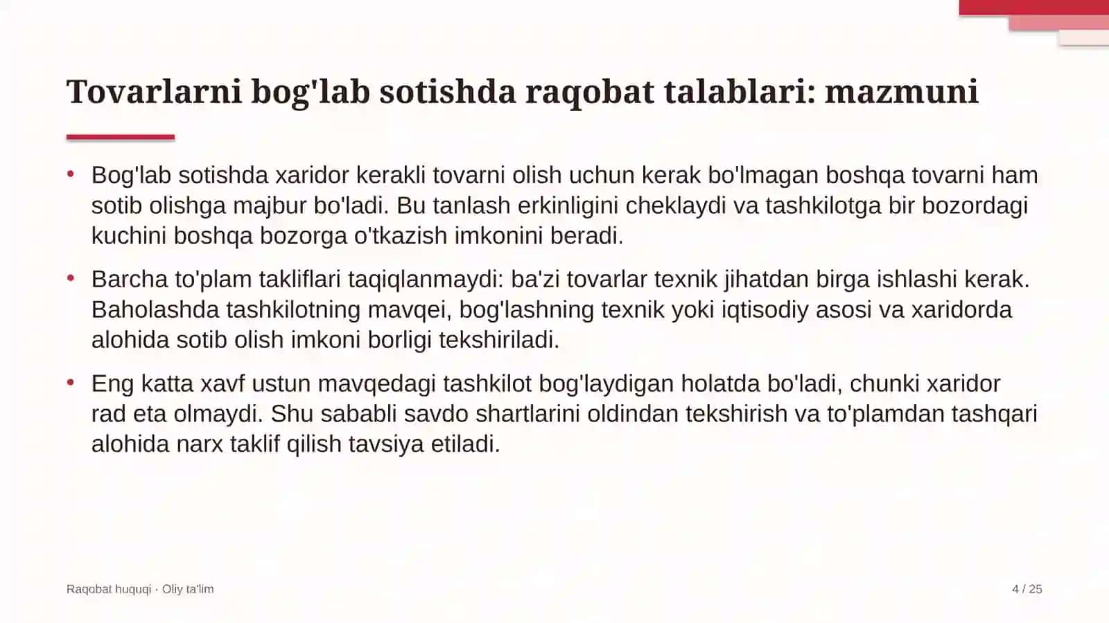 Kredit byurolarida tovarlar bog'lab sotilishida raqobat talablarini hisobga olish 4