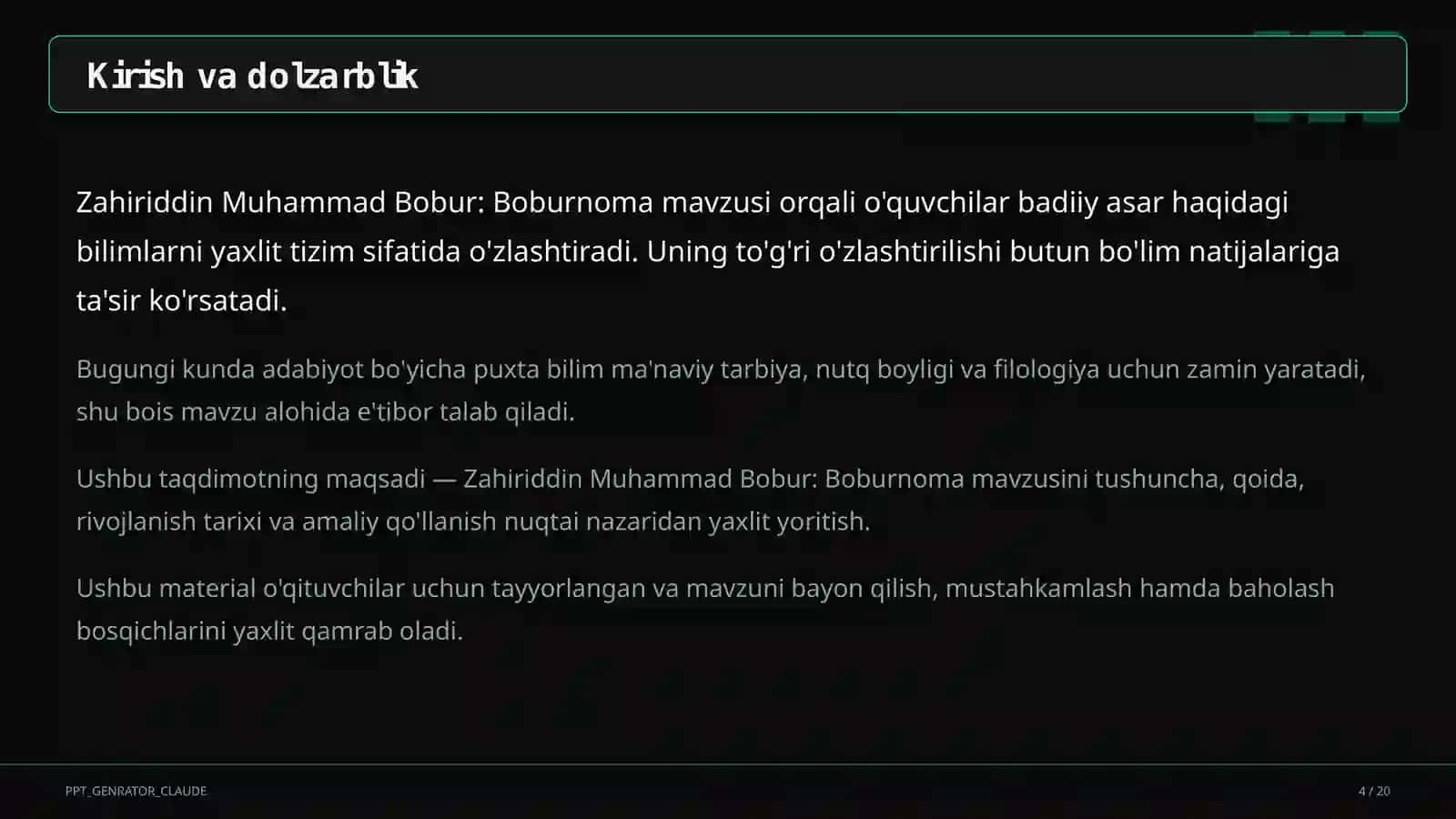 Zahiriddin Muhammad Bobur: Boburnoma (8-sinf) 4