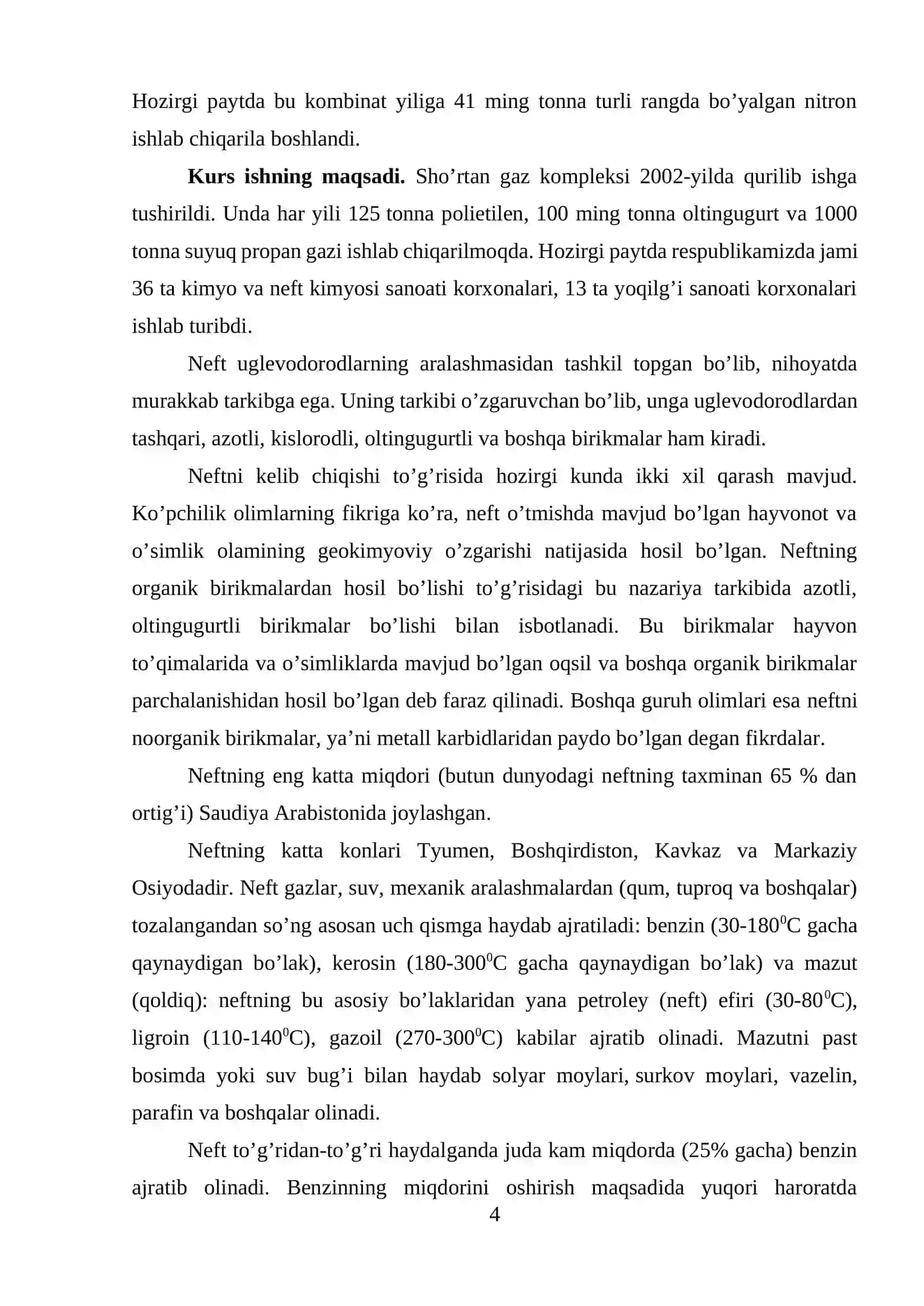 Organik moddalar sintezi fanidan 4