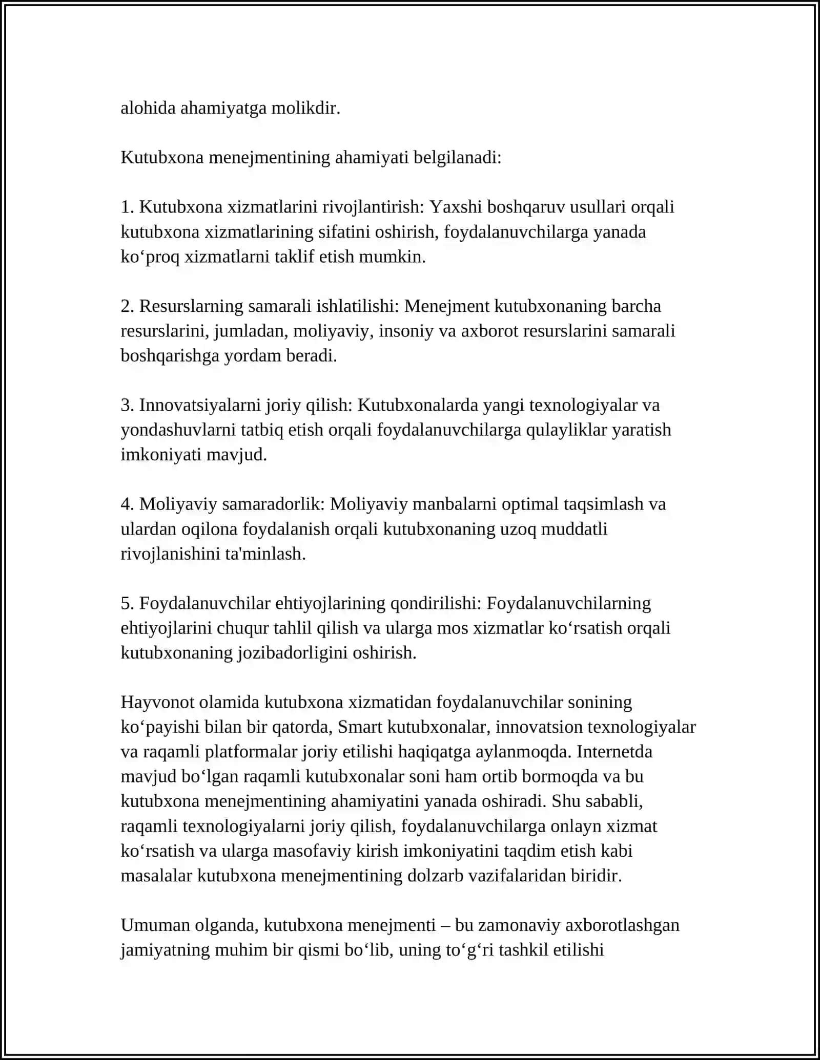 KUTUBXONA BOSHQARUV (MENEJMENTI):ASOSIY TUSHUNCHALARI VA KATEGORIYALARI 4