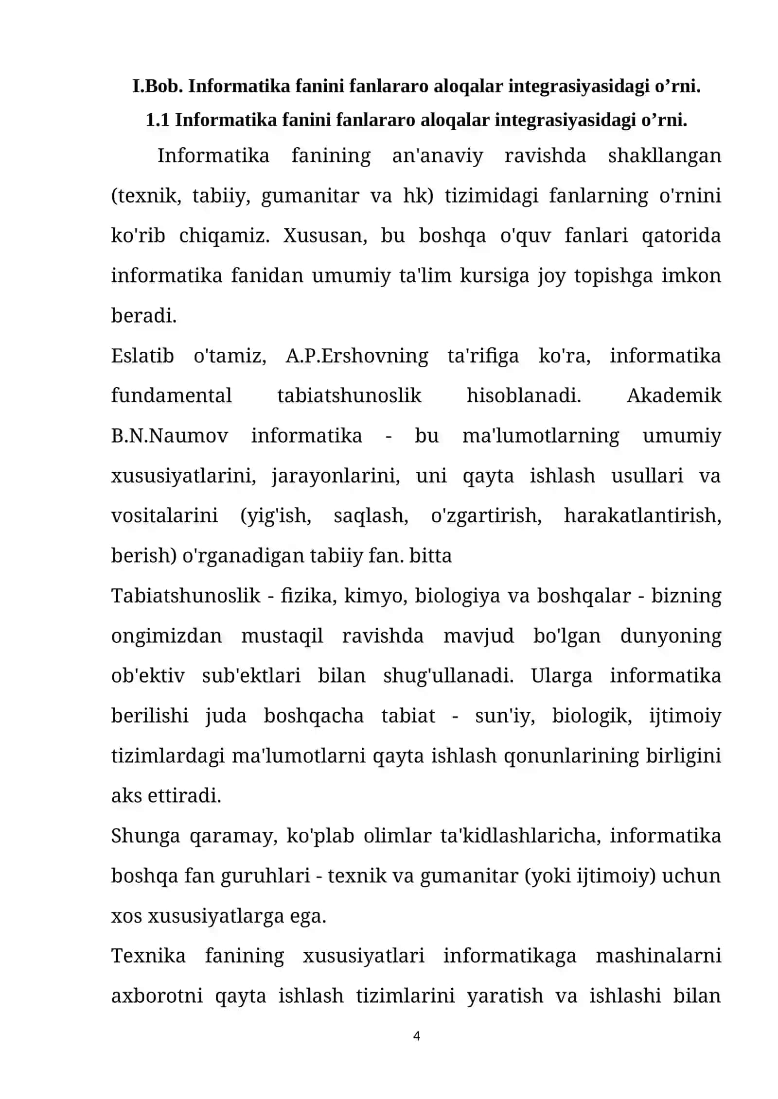 INFORMATIKANI BOSHQA FANLAR BILAN ALOQADORLIKDA O'QITISH METODIKASI 4