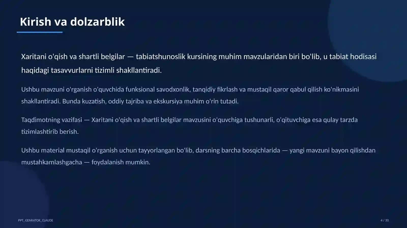 Xaritani o'qish va shartli belgilar (4-sinf) 4