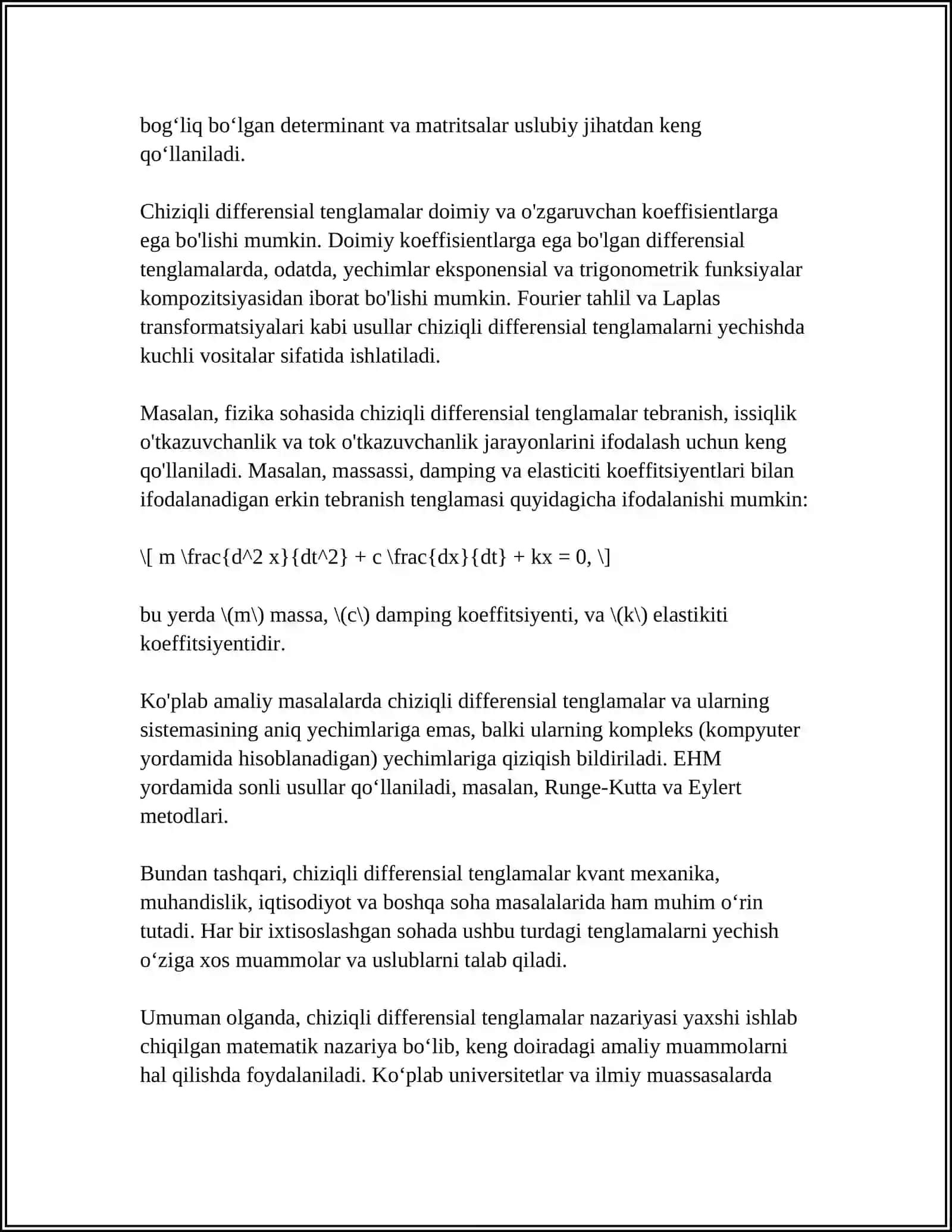 MUSTAQIL ISH: ODDIY DIFFERENSIAL TENGLAMALAR SISTEMASI 4