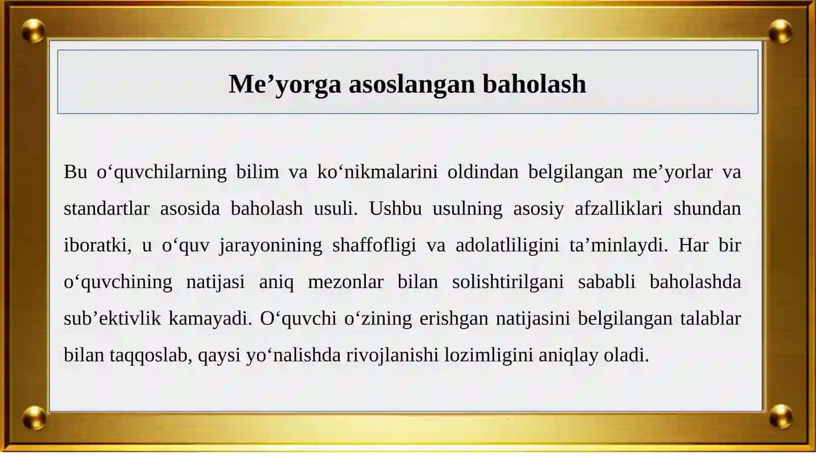 ME’YORGA ASOSLANGAN BAHOLASH 4
