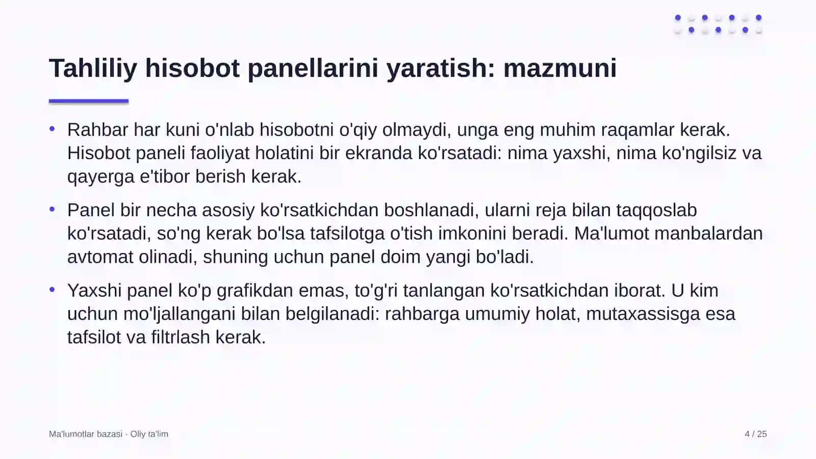 Kredit byurolarida tahliliy hisobot panellarini (dashboard) yaratish 4