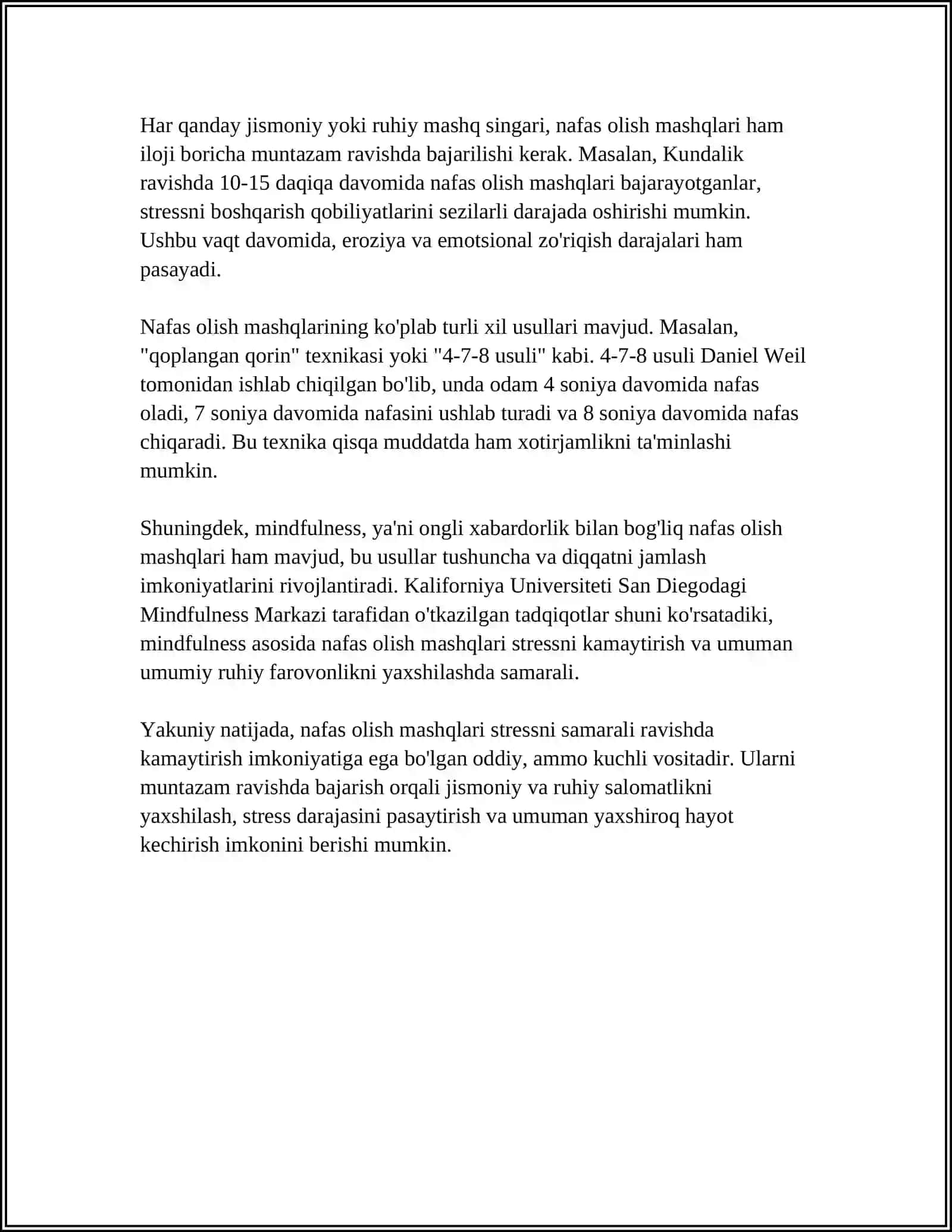 Nafas olish mashqlari va ularning stressni kamaytirish samaradorligi 4