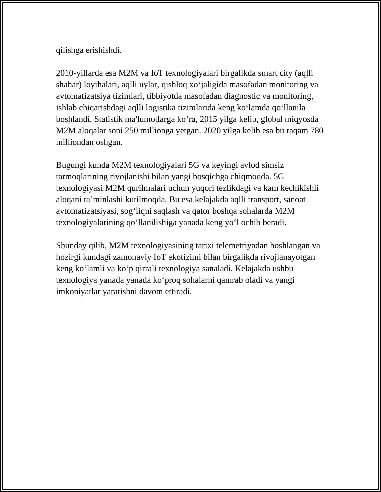 M2M TEXNOLOGIYASI- INTERNET ASHYOLARI ASOSI SIFATIDA 4