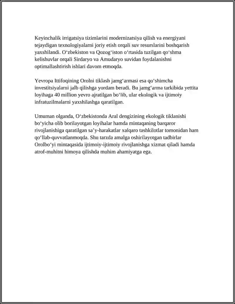 O‘ZBEKISTONDA EKOLOGIK MUAMMOLAR VA ULARNIA BARTARAF ETISH BORASIDA QILINAYOTGAN ISHLAR 4