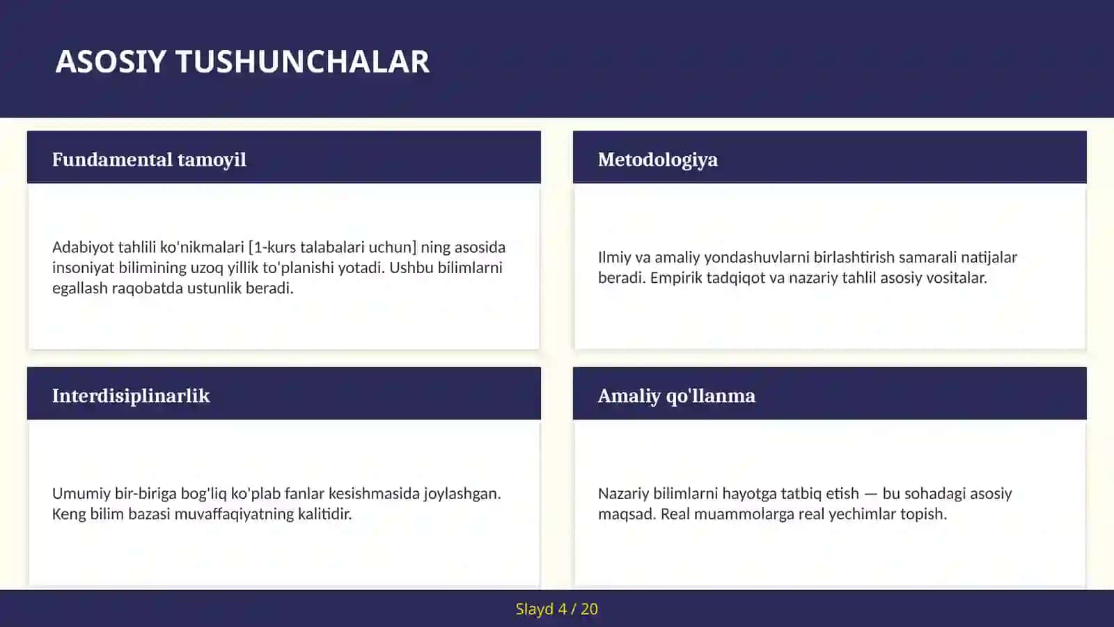Adabiyot tahlili ko'nikmalari [1-kurs talabalari uchun] 4