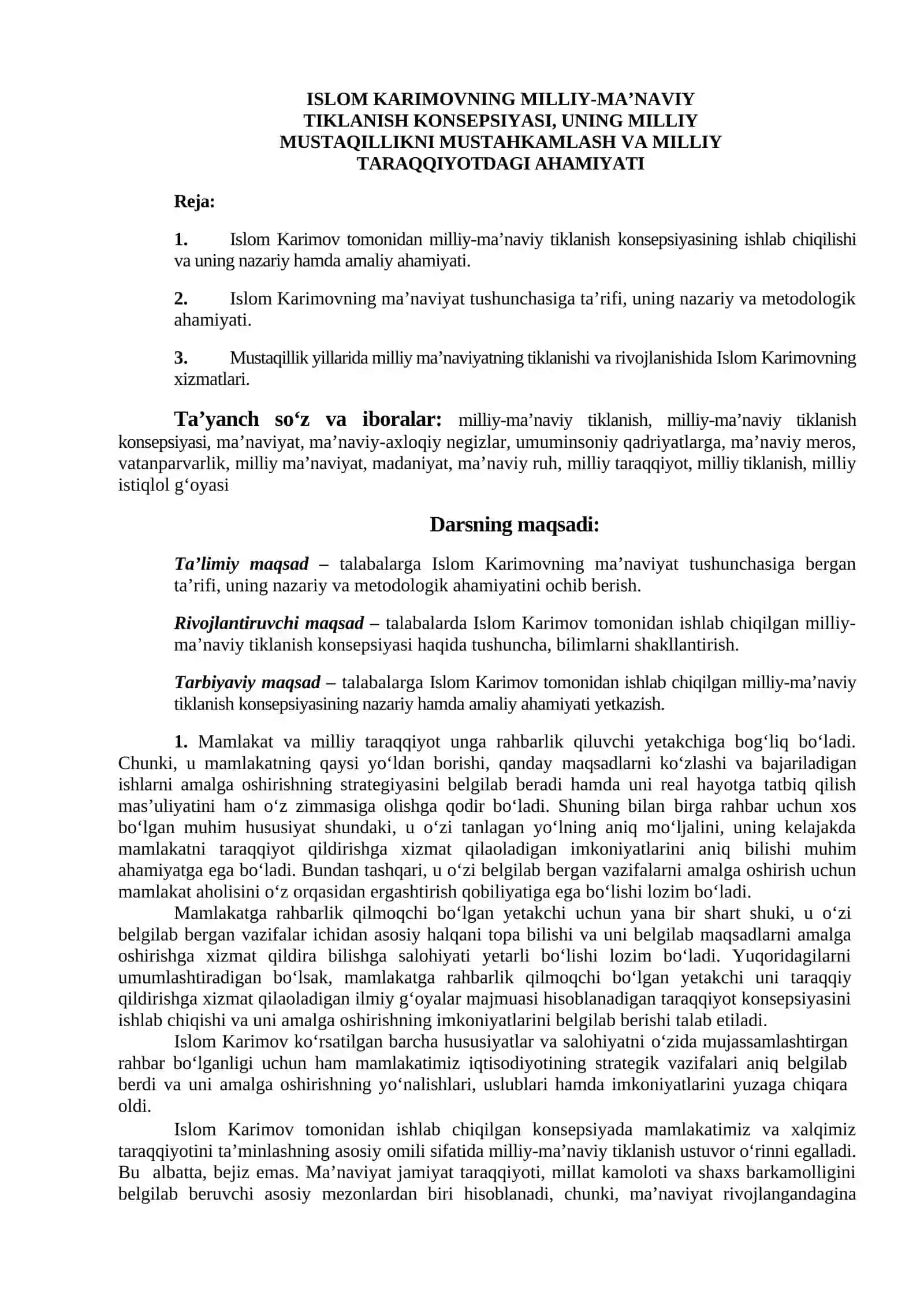 Mustaqillikni qo‘lga kiritganimizdan keyin tarixan qisqa vaqt ichida mamlakatimizda iqtisodiy, ijtimoiy-siyosiy va ma’naviy-ma’rifiy sohalarda juda katta yutuqlar qo‘lga kiritildi 4