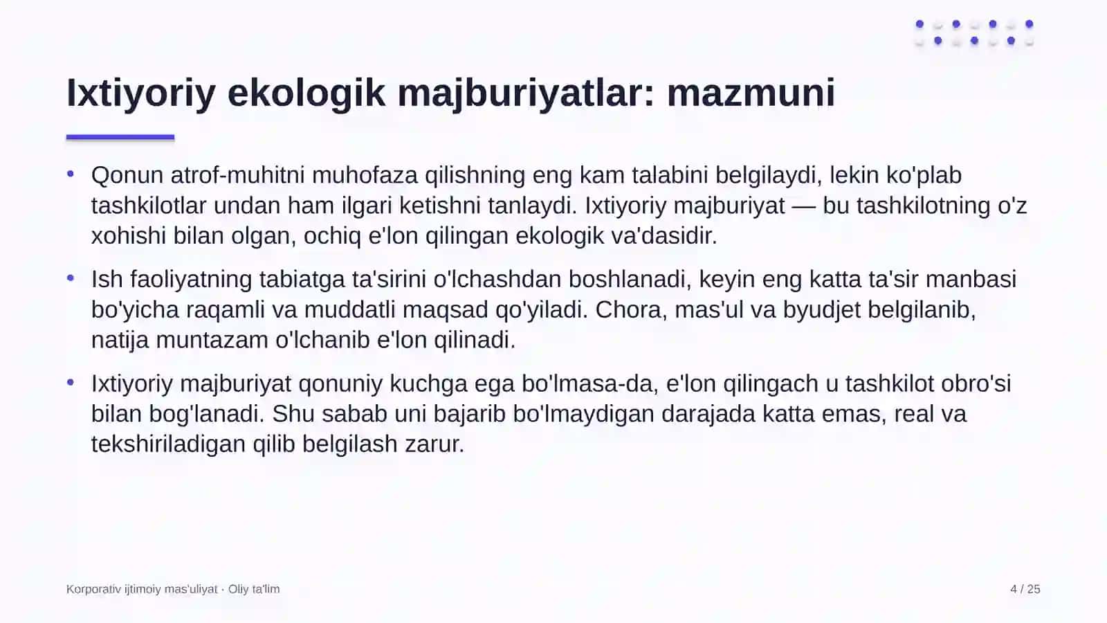 Kuryerlik xizmatida atrof-muhitni muhofaza qilish bo'yicha ixtiyoriy majburiyatlarni qabul qilish 4