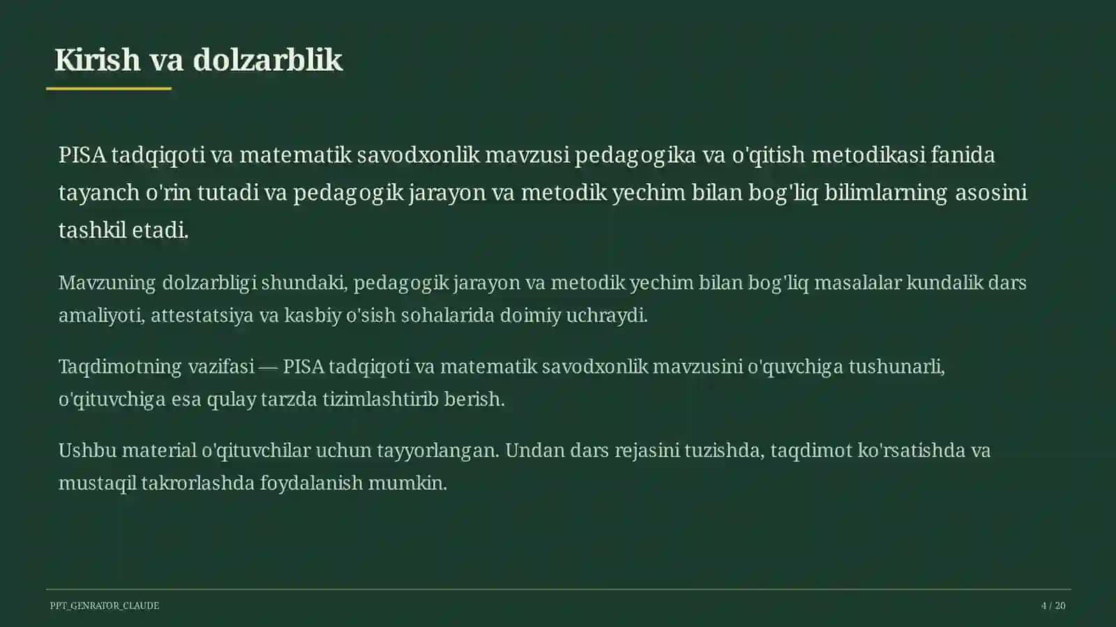 PISA tadqiqoti va matematik savodxonlik 4