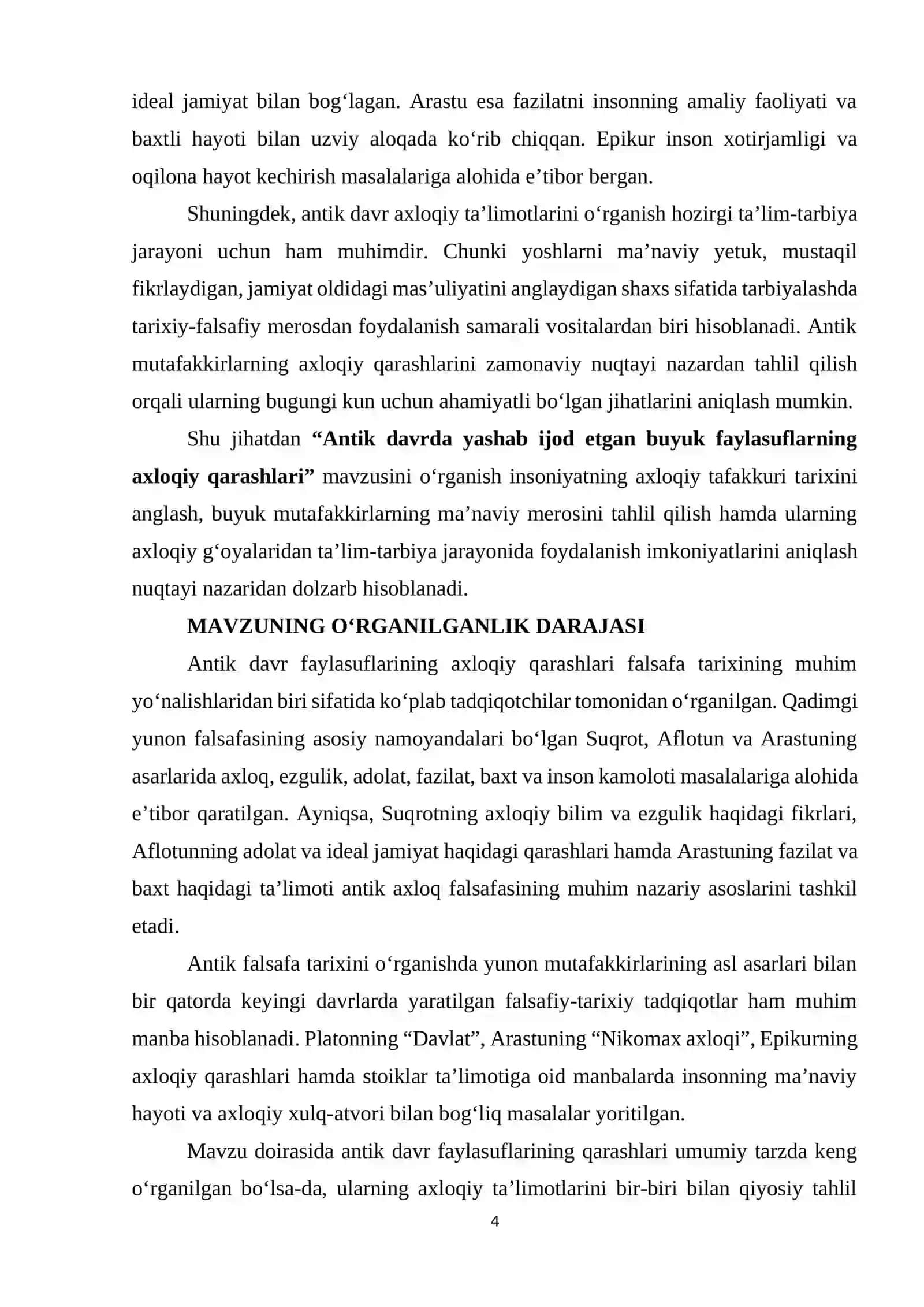 Antik davrda yashab ijod etgan buyuk faylasuflarning axloqiy qarashlari. 4