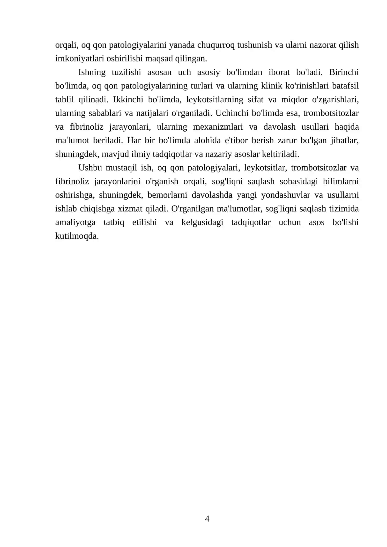 Oq qon patalogiyasi.Leykotsitlarni sifat va miqdor oʻzgarishlari.Trombotsitozlar.Fibrinoliz 4