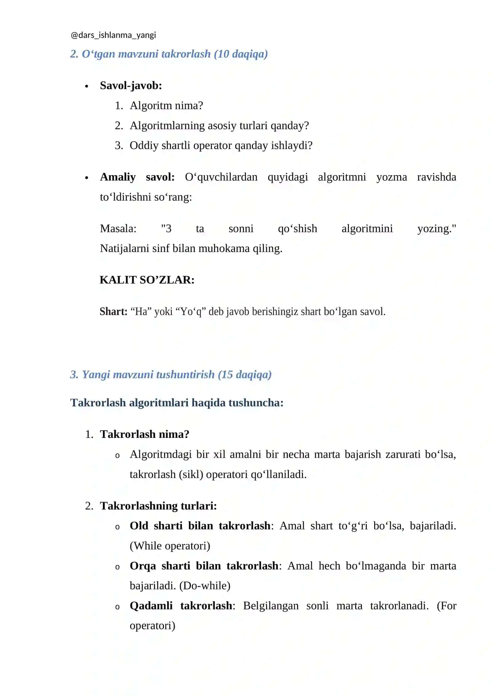 Takrorlashdan foydalanib algoritmni yaratish 4