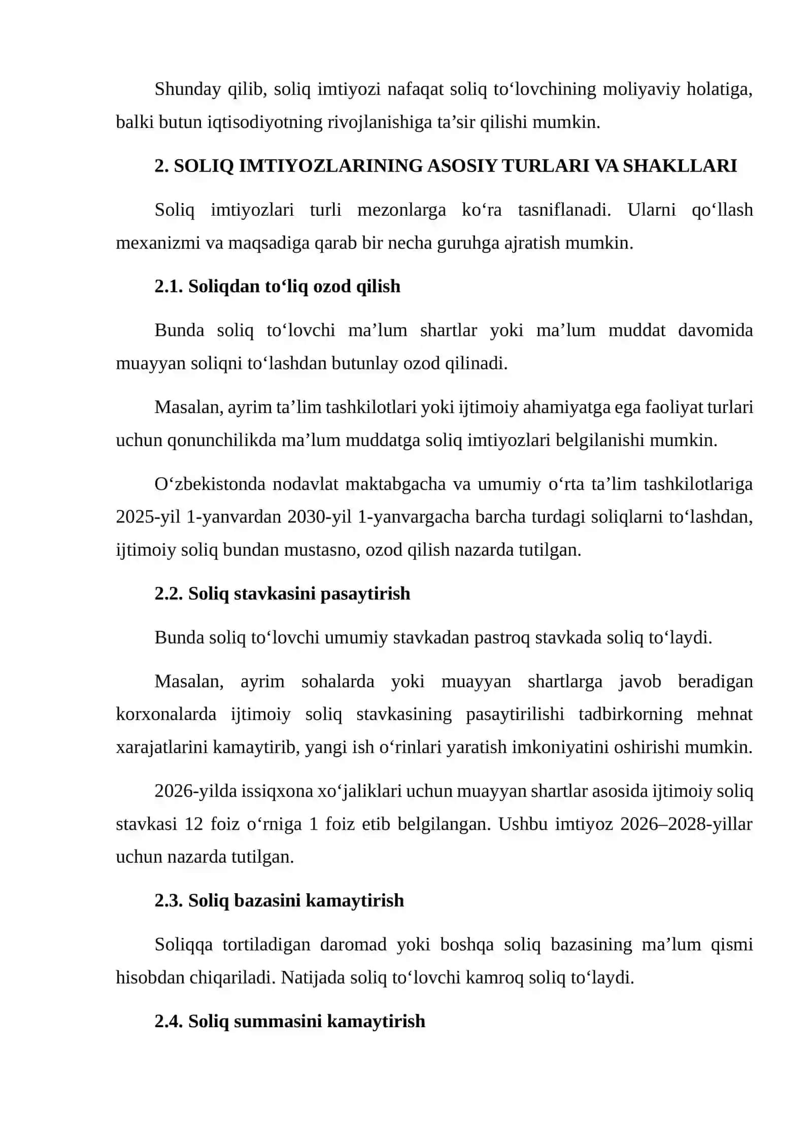 SOLIQ IMTIYOZLARI VA ULARNING IQTISODIY SAMARADORLIGI 4