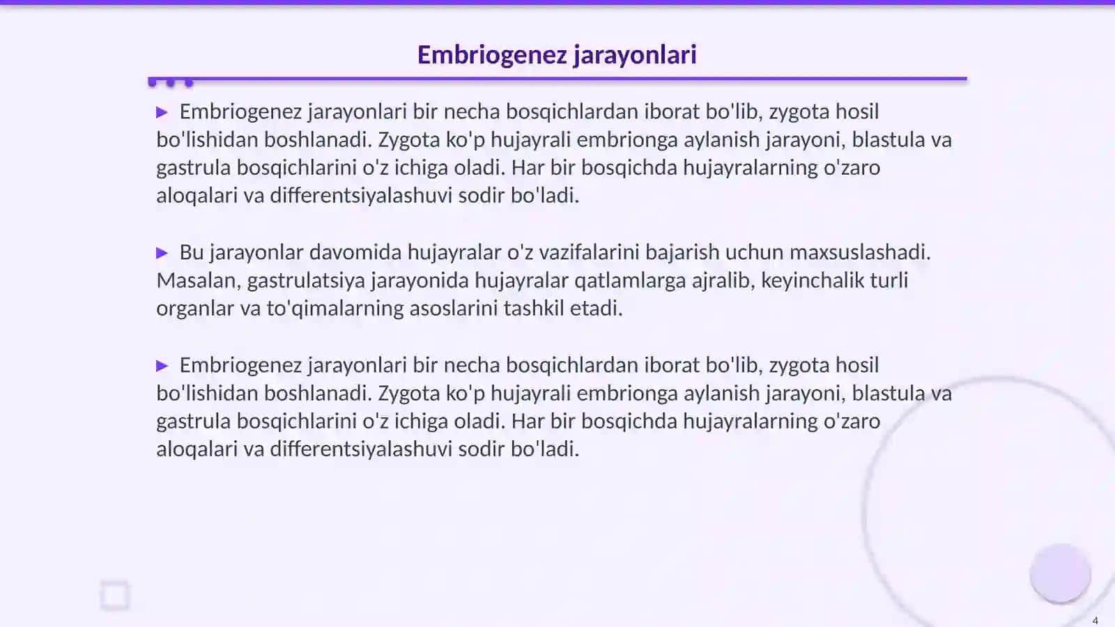 Proembrional rivojlanishning umumiy qonuniyatlari (Progenez) 4