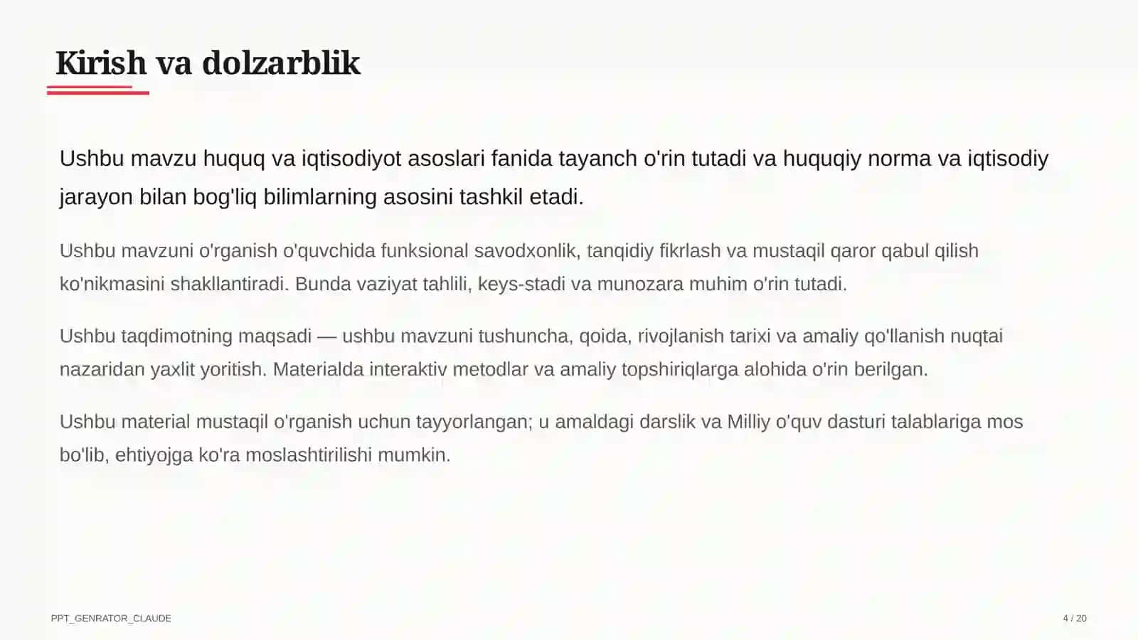 O'zbekiston Respublikasi Konstitutsiyasi: asosiy tamoyillar (9-sinf) 4
