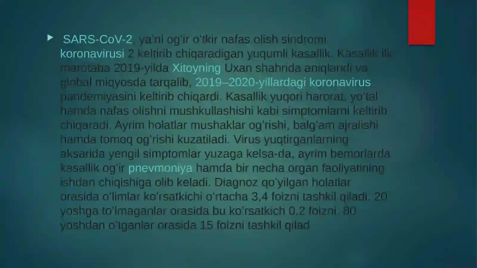 TIBBIYOTDA AXBOROT TEXNOLOGIYALARI FANIDAN“KORONAVIRUS” 4