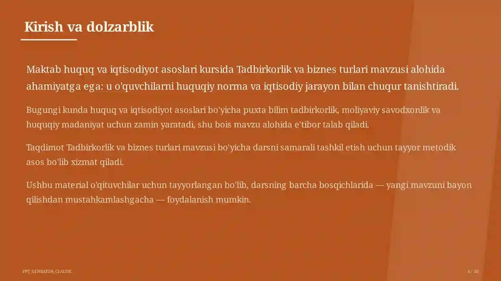 Tadbirkorlik va biznes turlari (10-sinf) 4