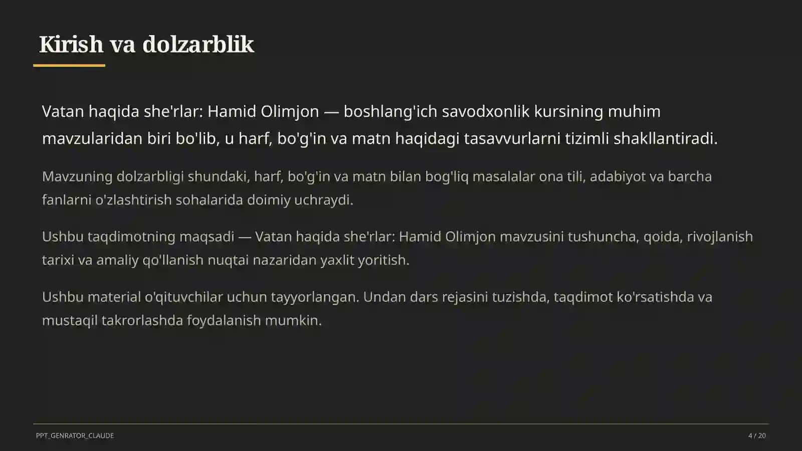 Ona tili va o'qish (1– 4) — o'qituvchilar uchun 4