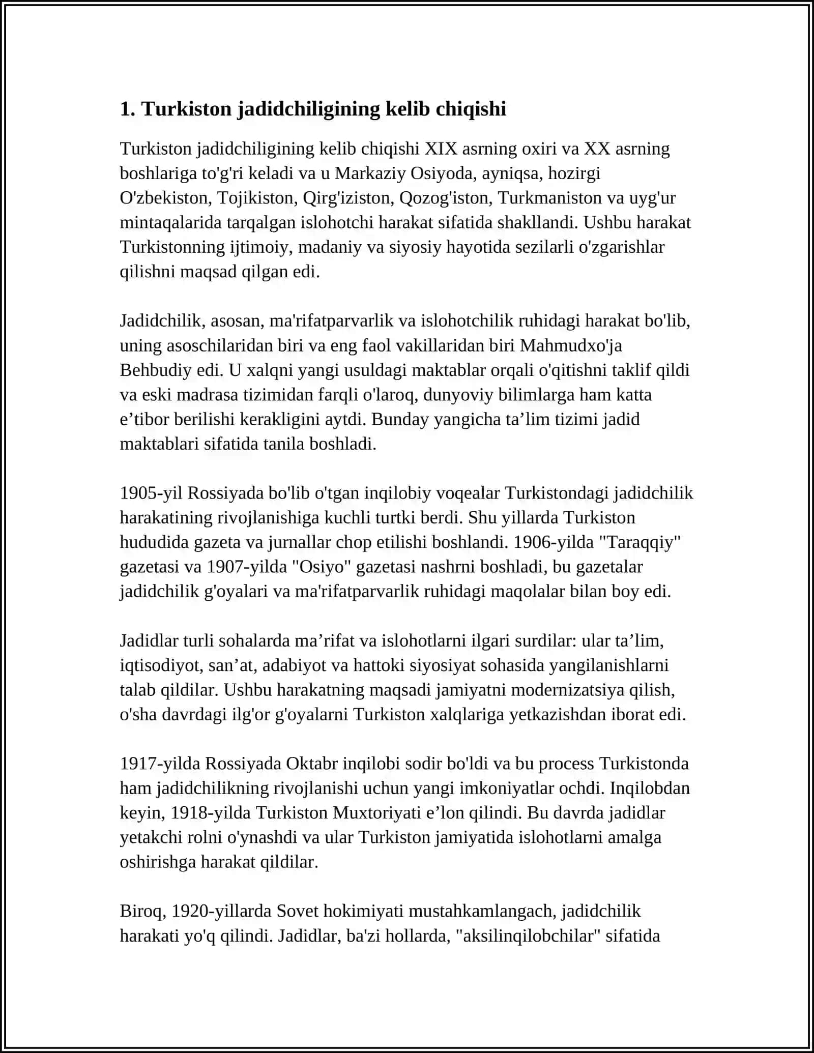 TURKISTON JADITLARI O’ZBEKISTON TARIXIDA YANGILANISH HARAKATI 4