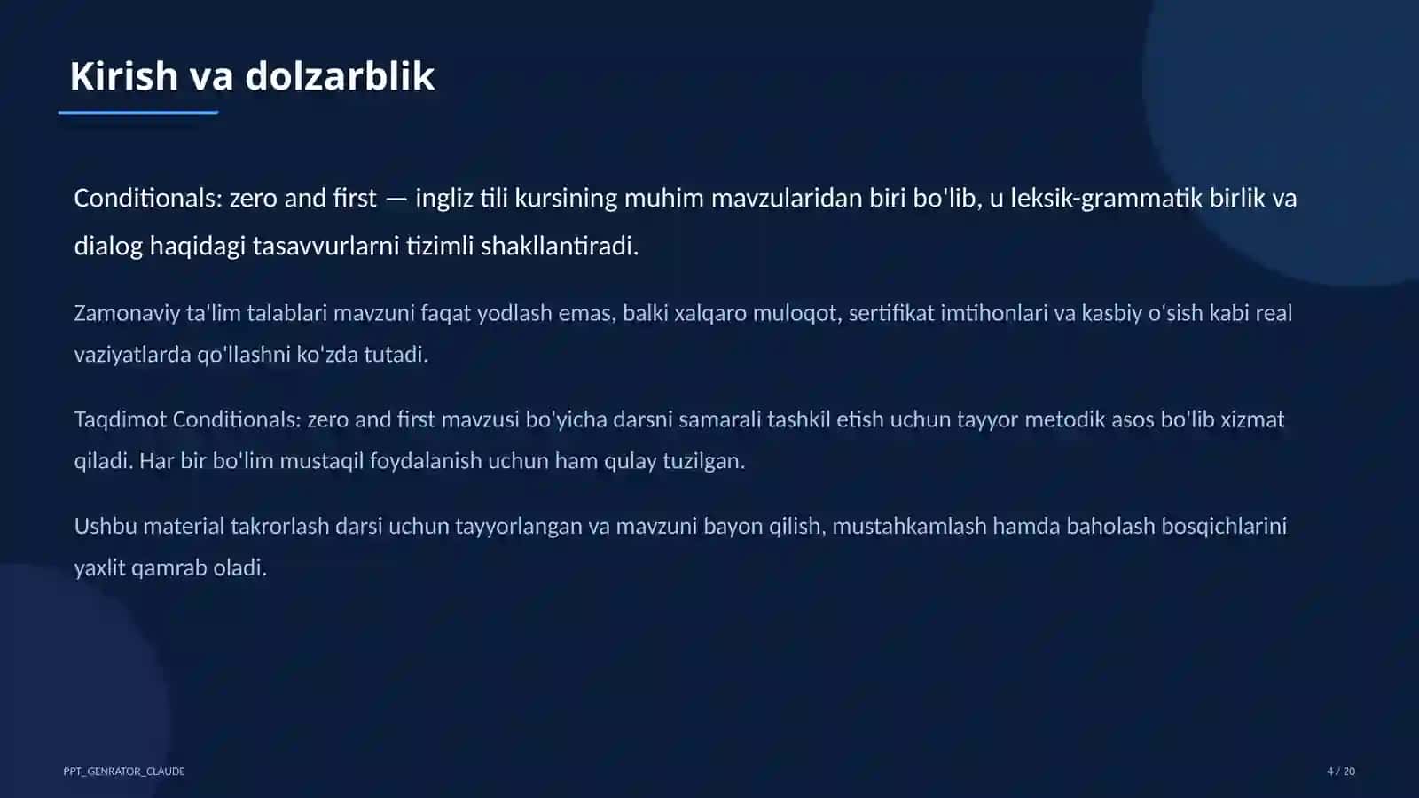 Ingliz tili (1-11) — takrorlash darsi 4