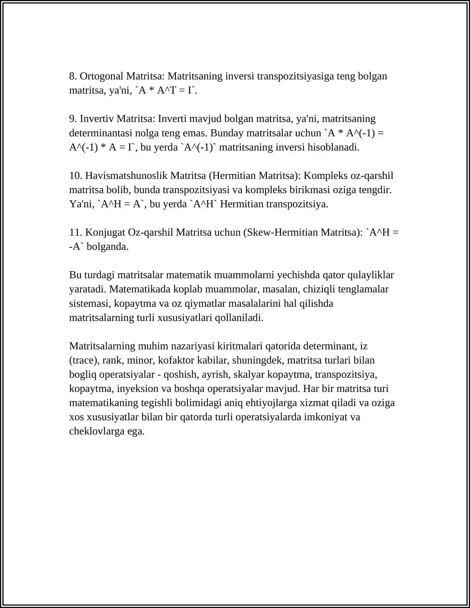 MATRITSALAR 4