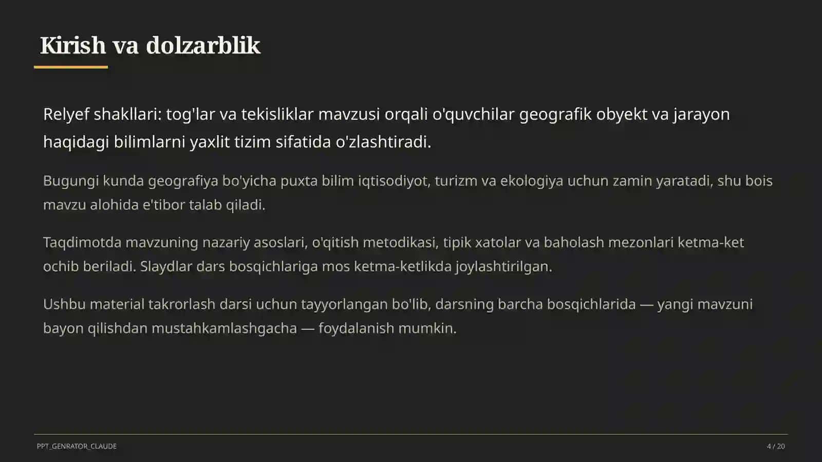Relyef shakllari: tog'lar va tekisliklar (5-sinf) 4