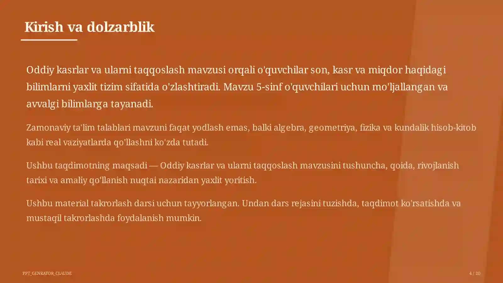 Oddiy kasrlar va ularni taqqoslash (5-sinf) 4