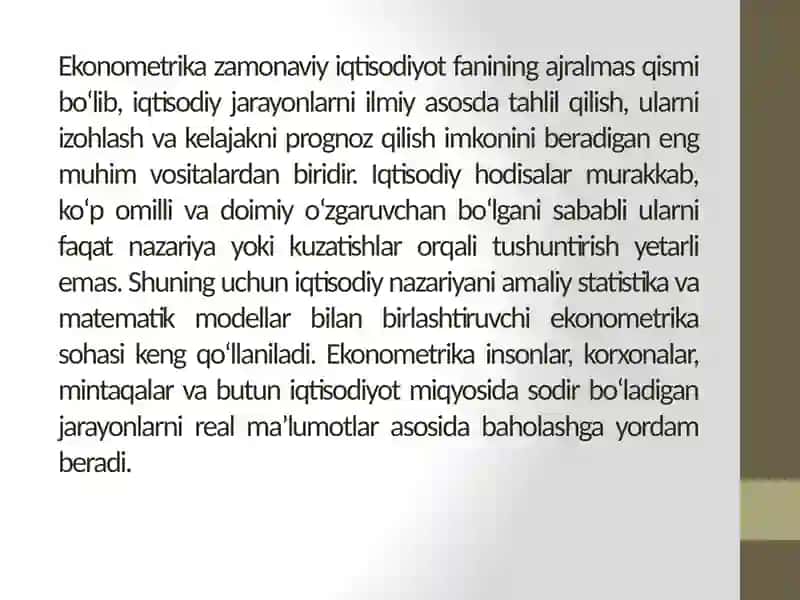 Ijtimoiy iqtisodiy tizimlarni ifodalashda ekonometrik usulardan foydalanish 4
