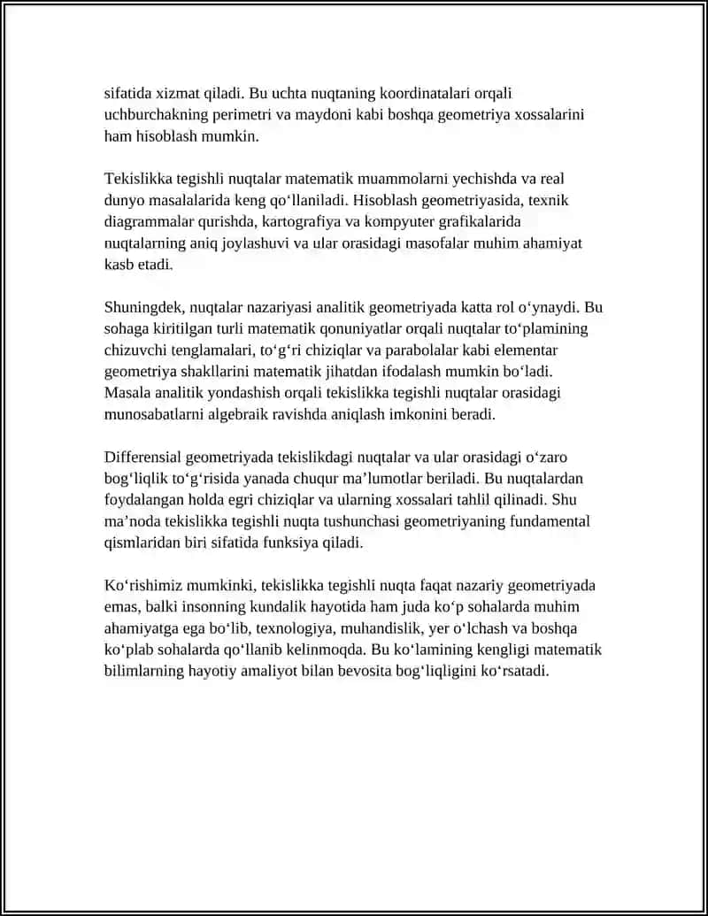 MUSTAQIL ISH Mavzu: TEKISLIKKA TEGISHLI NUQTA VA TÕĞRI CHIZIQ MAVZULARGA OID MASALALARNI YECHISH 4