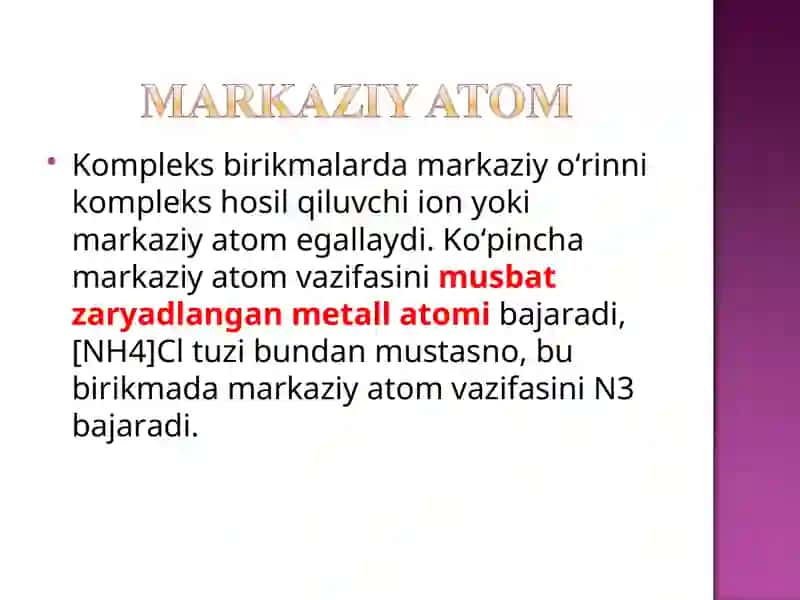 Kompleks birikmalar, tuzilish va xossalari 4