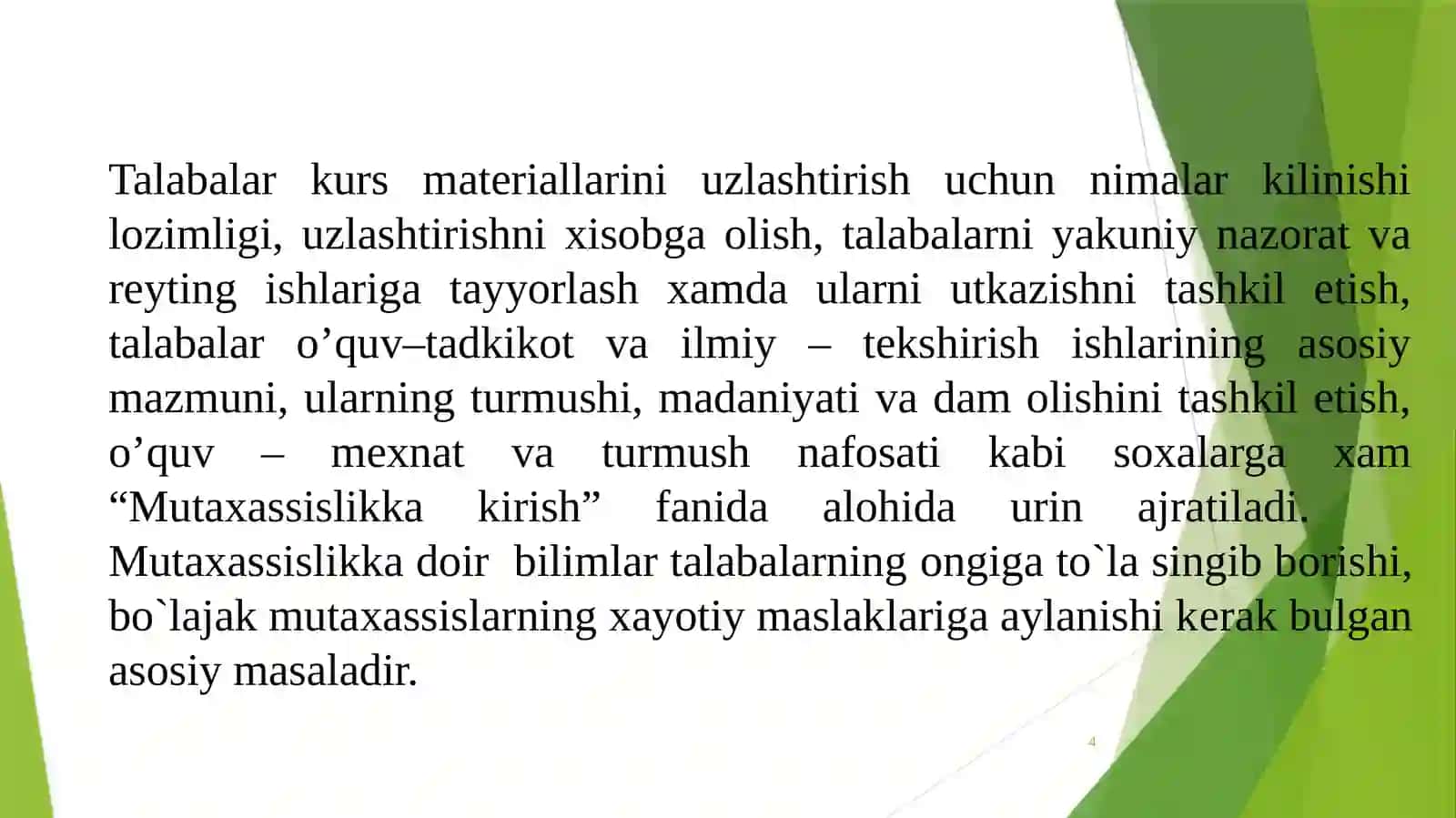 MUTAXASSISLIKKAKIRISH FANSIFATIDA 4
